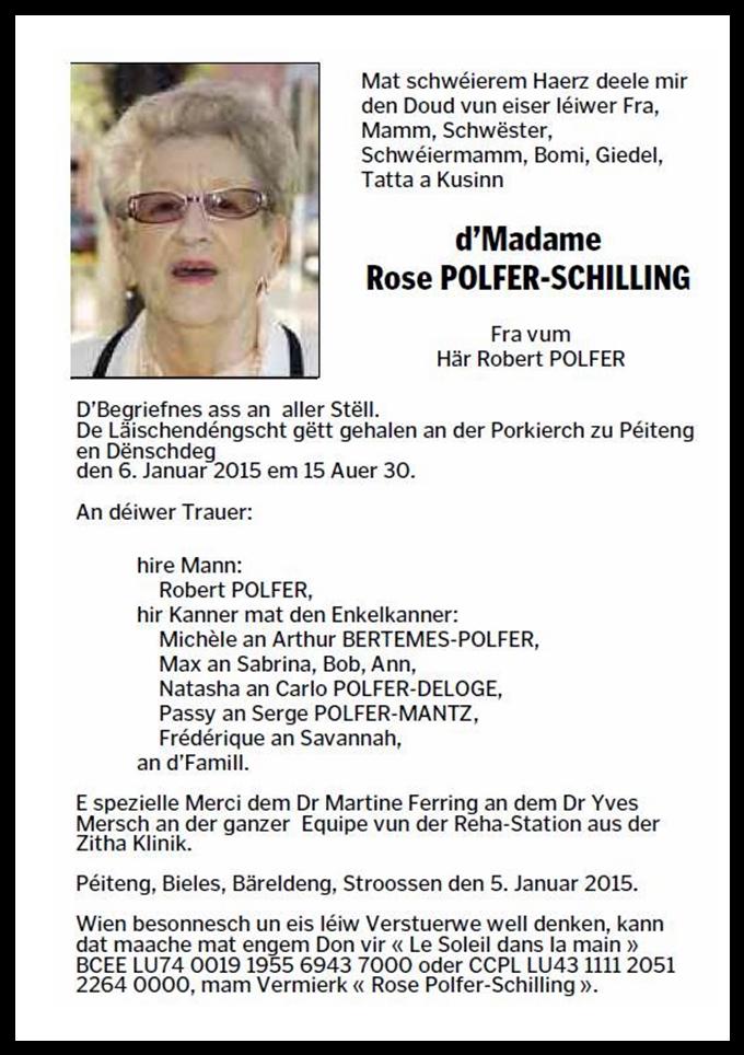 d’Madame Rose POLFER-SCHILLING 