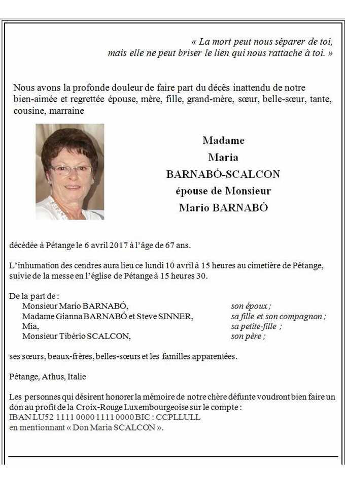 Madame Maria BARNABO-SCALCON 
