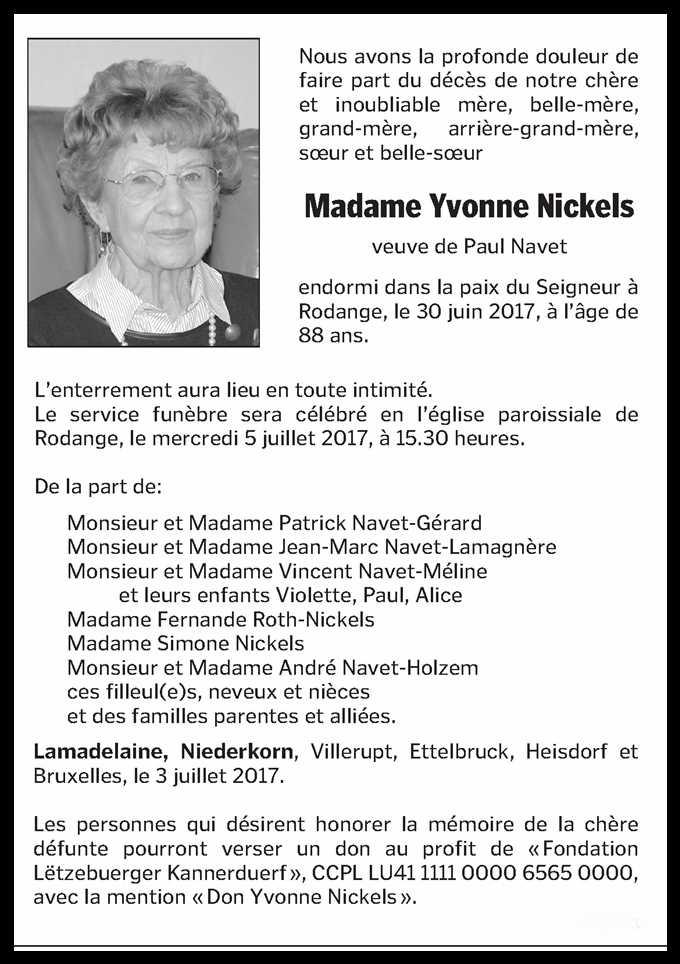 Madame Yvonne Nickels 