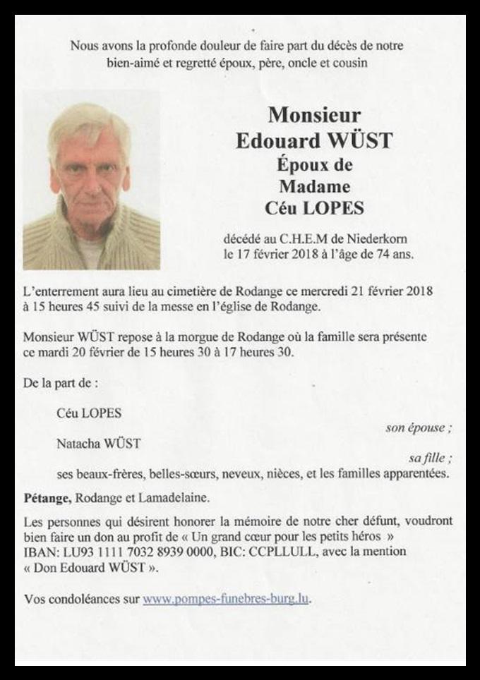 Monsieur Edouard WÜST Époux de Madame Céu LOPES