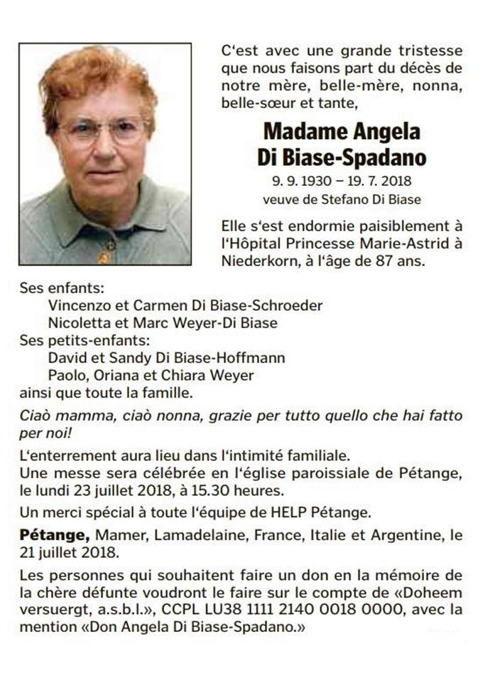 Madame Angela Di Biase-Spadano 
