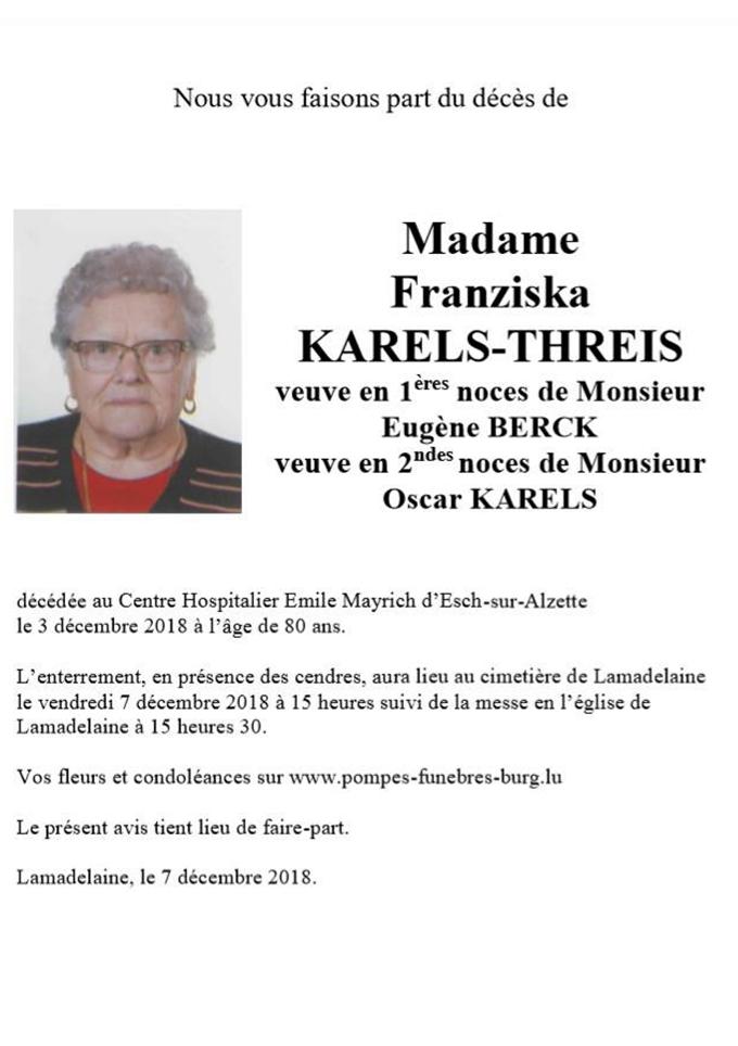 Madame Franziska KARELS-THREIS  