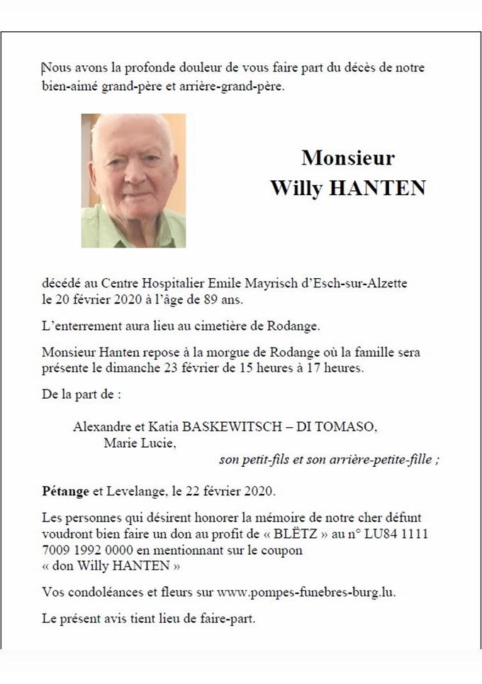 Monsieur Willy HANTEN 