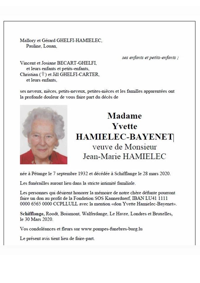 Madame Yvette HAMIELEC-BAYENET 