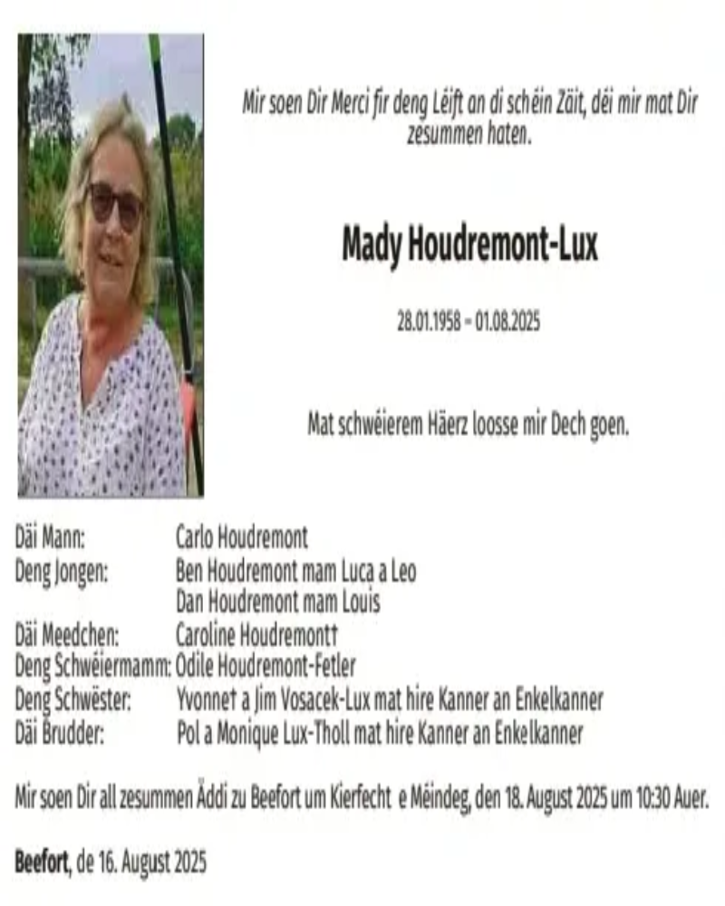 Traueranzeige für Mady Houdremont-Lux