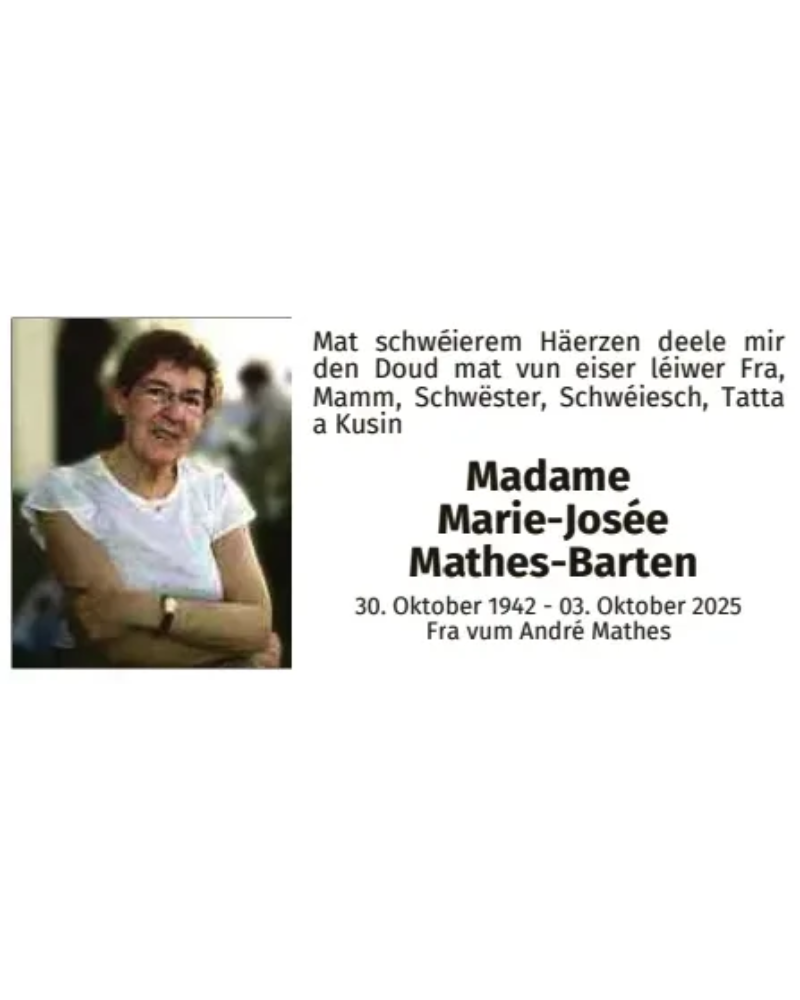Traueranzeige für MArie-Josée Mathes-Barten