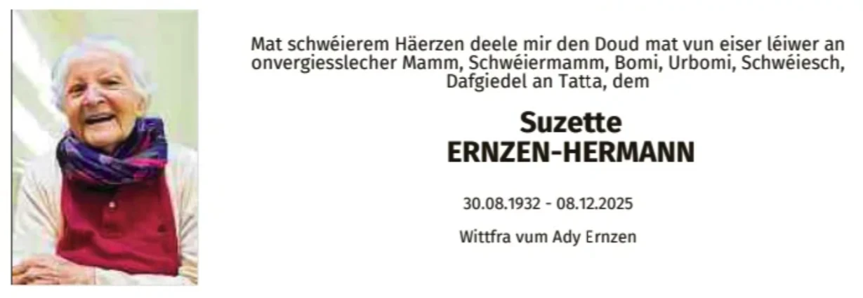 Traueranzeige für Suzette Ernzen-Hermann