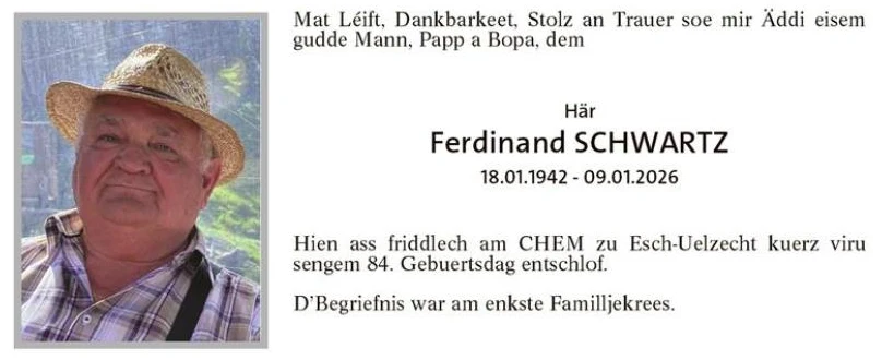 Traueranzeige für Ferdinand Schwartz