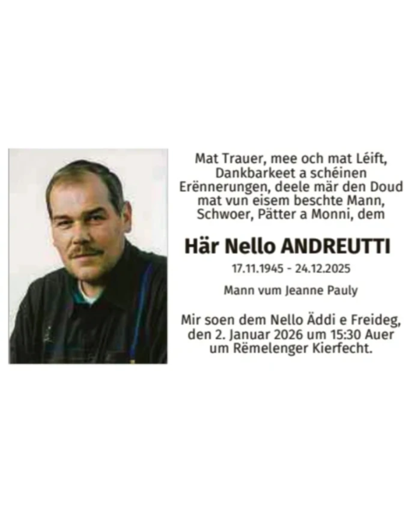 Traueranzeige für Nello Andreutti