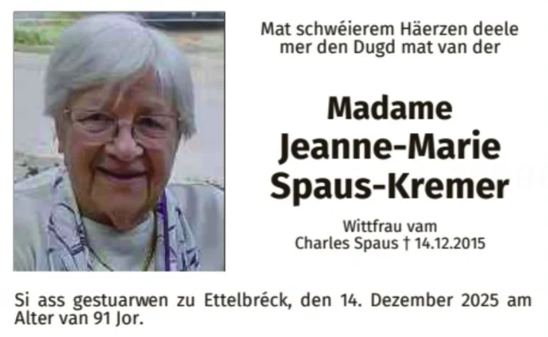 Traueranzeige für Jeanne-Marie Spaus-Kremer