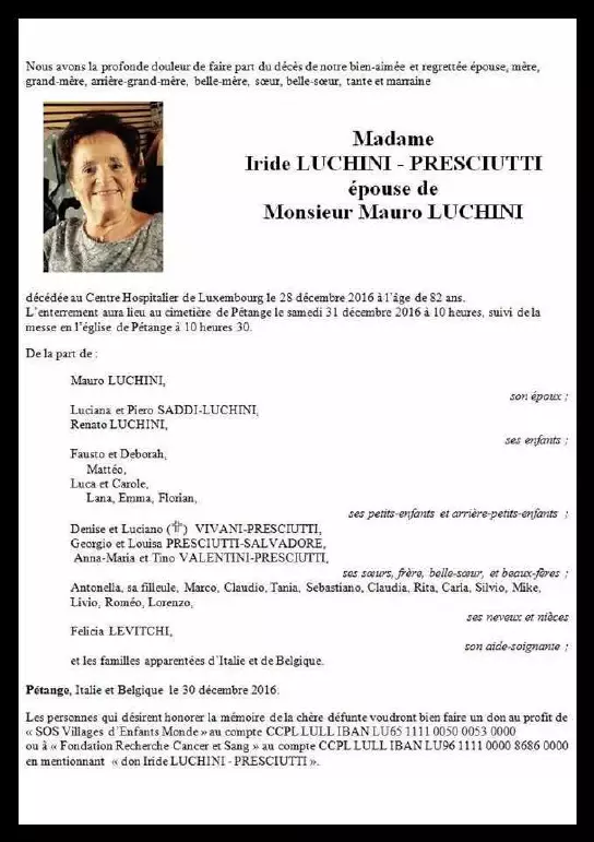 Traueranzeige für Iride LUCHINI - PRESCIUTTI