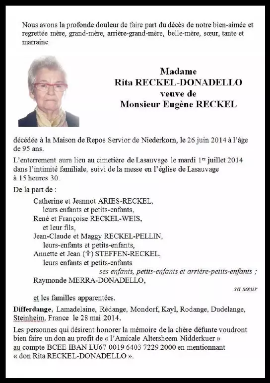 Traueranzeige für Rita RECKEL-DONADELLO