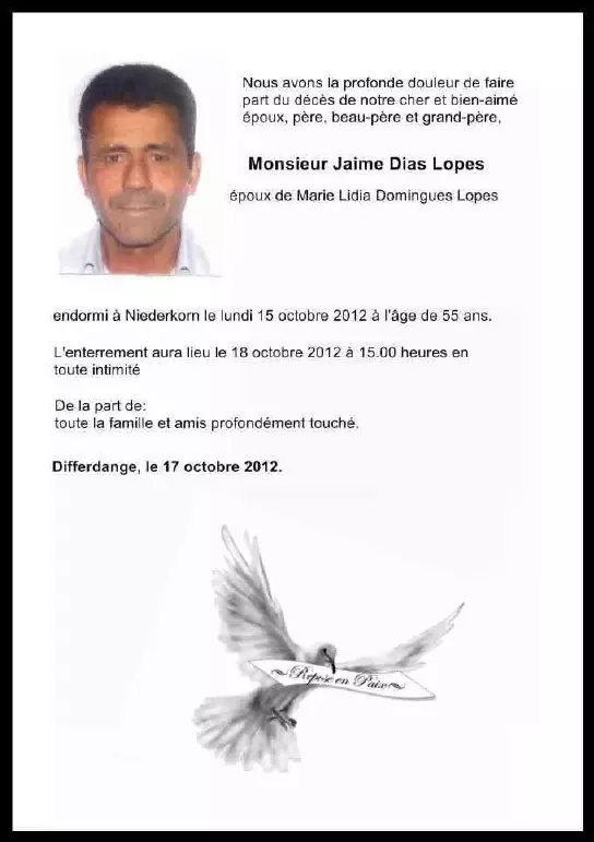 Traueranzeige für Jaime Dias Lopes