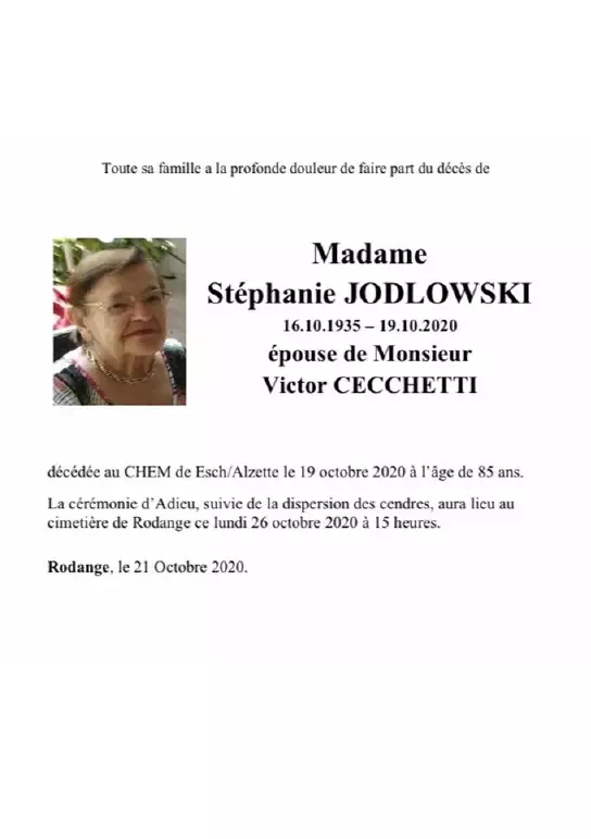 Traueranzeige für Stéphanie JODLOWSKI