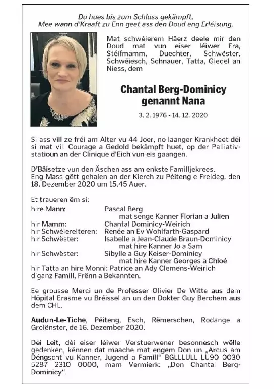 Traueranzeige für Chantal Berg-Dominicy