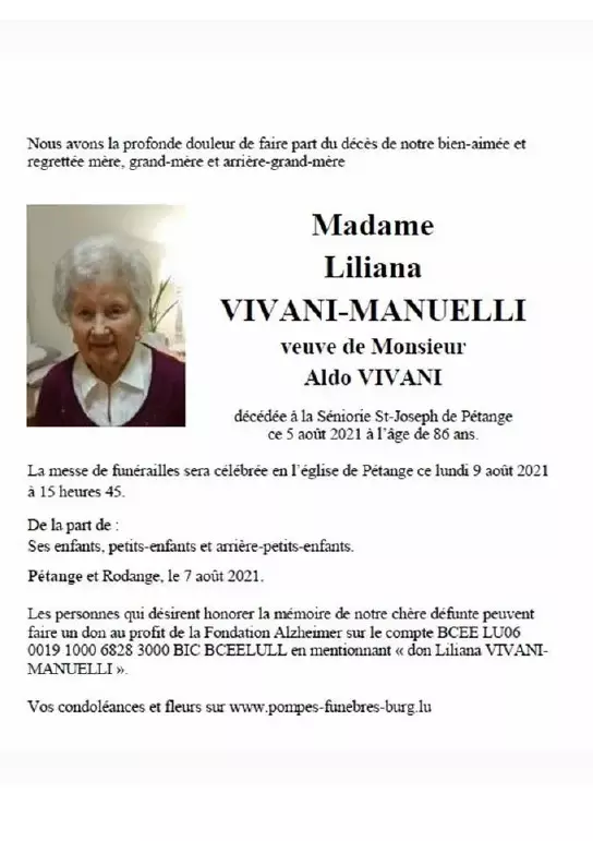 Traueranzeige für Liliana VIVANI-MANUELLI