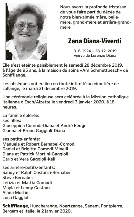 Traueranzeige für Zena Diana-Viventi