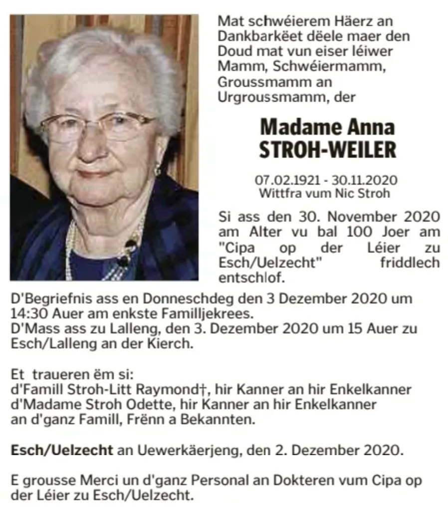 Traueranzeige für Anna Stroh-Weiler