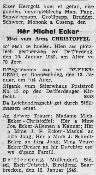 Traueranzeige für Michel Ecker
