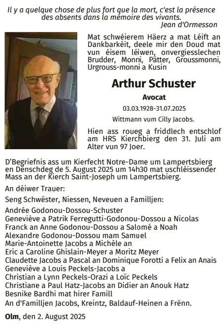Traueranzeige für Arthur Schuster