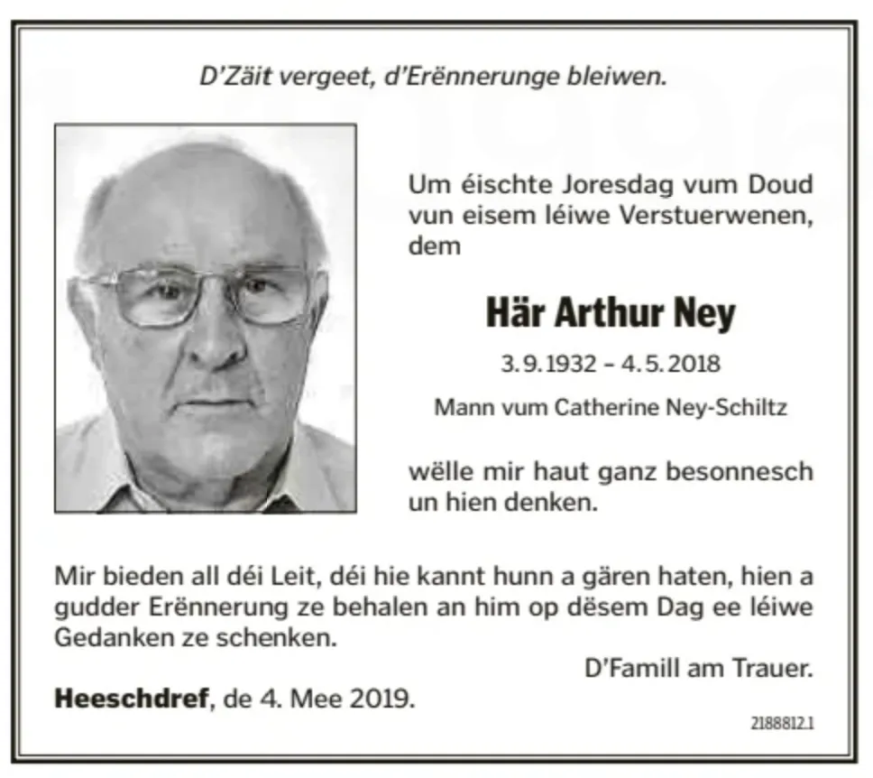 Traueranzeige für Arthur Ney