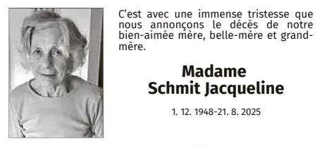Traueranzeige für Jacqueline Schmit