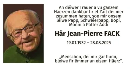 Traueranzeige für Jean-Pierre Fack