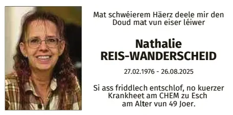 Traueranzeige für Nathalie Reis-Wanderscheid
