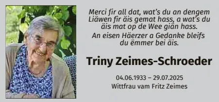 Traueranzeige für Triny Zeimes-Schroeder
