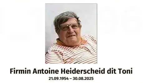 Traueranzeige für Firmin Antoine Heiderscheid