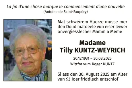 Traueranzeige für Tilly Kuntz-Weyrich