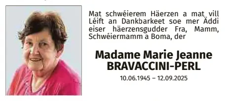 Traueranzeige für Marie Jeanne Bravaccini-Perl