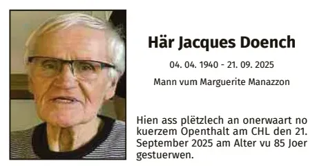 Traueranzeige für Jacques Doench