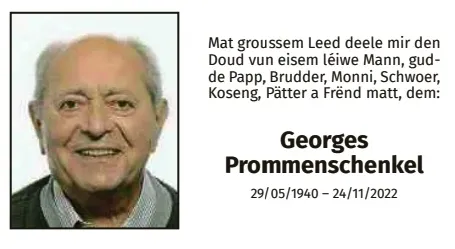 Traueranzeige für Georges Prommenschenkel