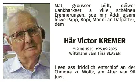 Traueranzeige für Victor Kremer