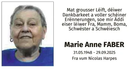 Traueranzeige für Marie Anne Faber