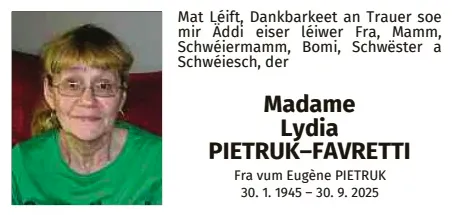 Traueranzeige für Lydia Pietruk-Favretti