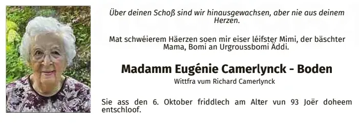 Traueranzeige für Eugénie Camerlynck-Boden