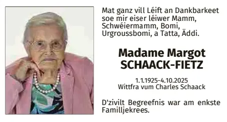 Traueranzeige für Margot Schaack-Fietz