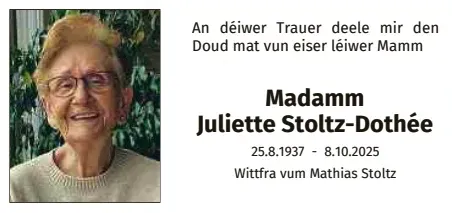 Traueranzeige für Juliette Stoltz-Dothée