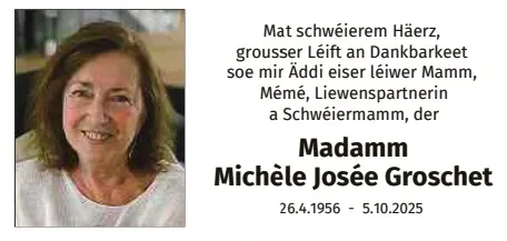 Traueranzeige für Michèle Josée Groschet
