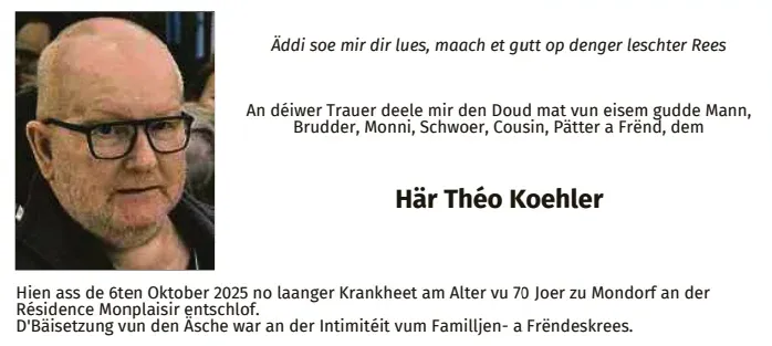 Traueranzeige für Théo Koehler