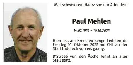 Traueranzeige für Paul Mehlen