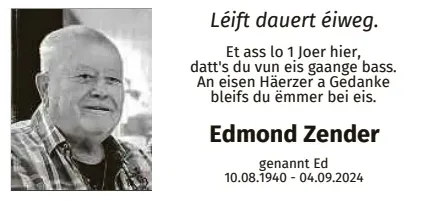 Traueranzeige für Edmond Zender