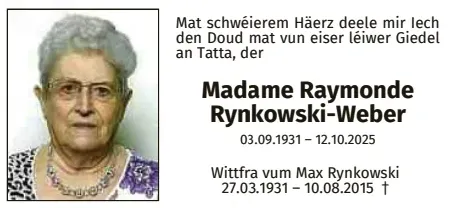 Traueranzeige für Raymonde Rynkowski-Weber