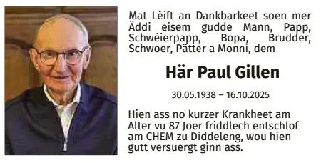 Traueranzeige für Paul Gillen