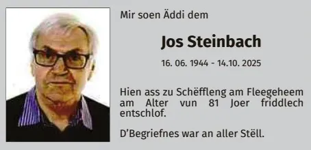 Traueranzeige für Jos Steinbach