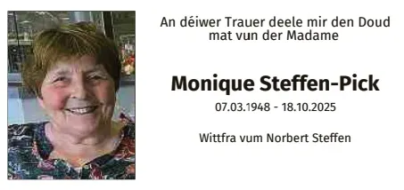 Traueranzeige für Monique Steffen-Pick