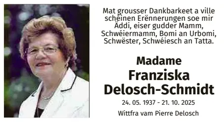 Traueranzeige für Franziska Delosch-Schmidt