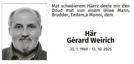Traueranzeige für Gérard Weirich